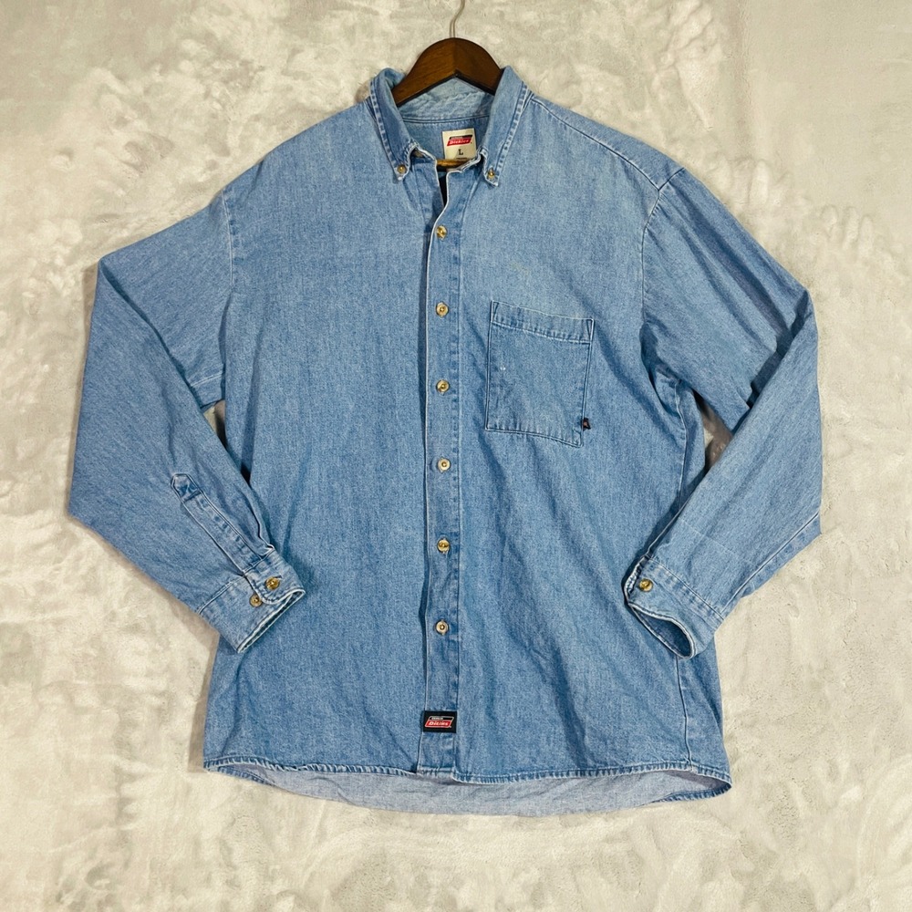 Dickies Denim Button Down Shirt Men's Large Long Sleeve